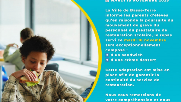Changement de menus de la cantine suite à la grève du personnel de la restauration scolaire